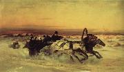 Oil undated a Wintertroika in the gallop in sunset unknow artist